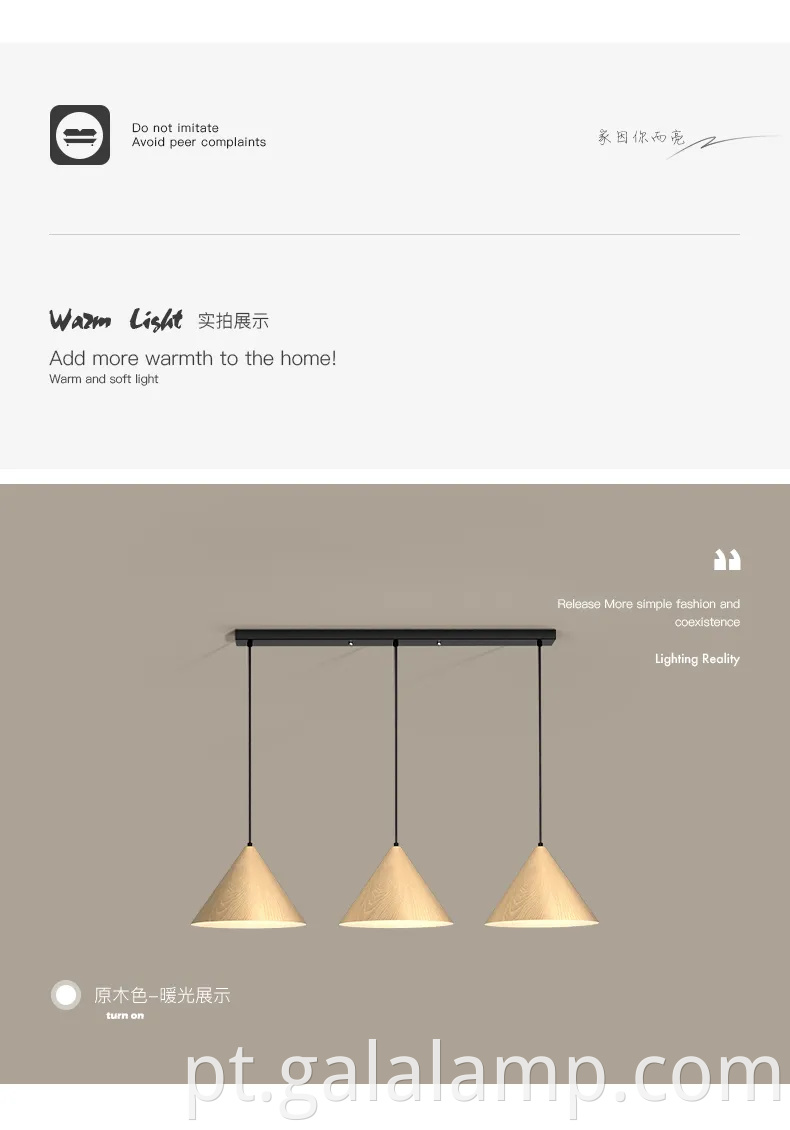 Luz pendente nórdica vintage com acabamento de grão de madeira